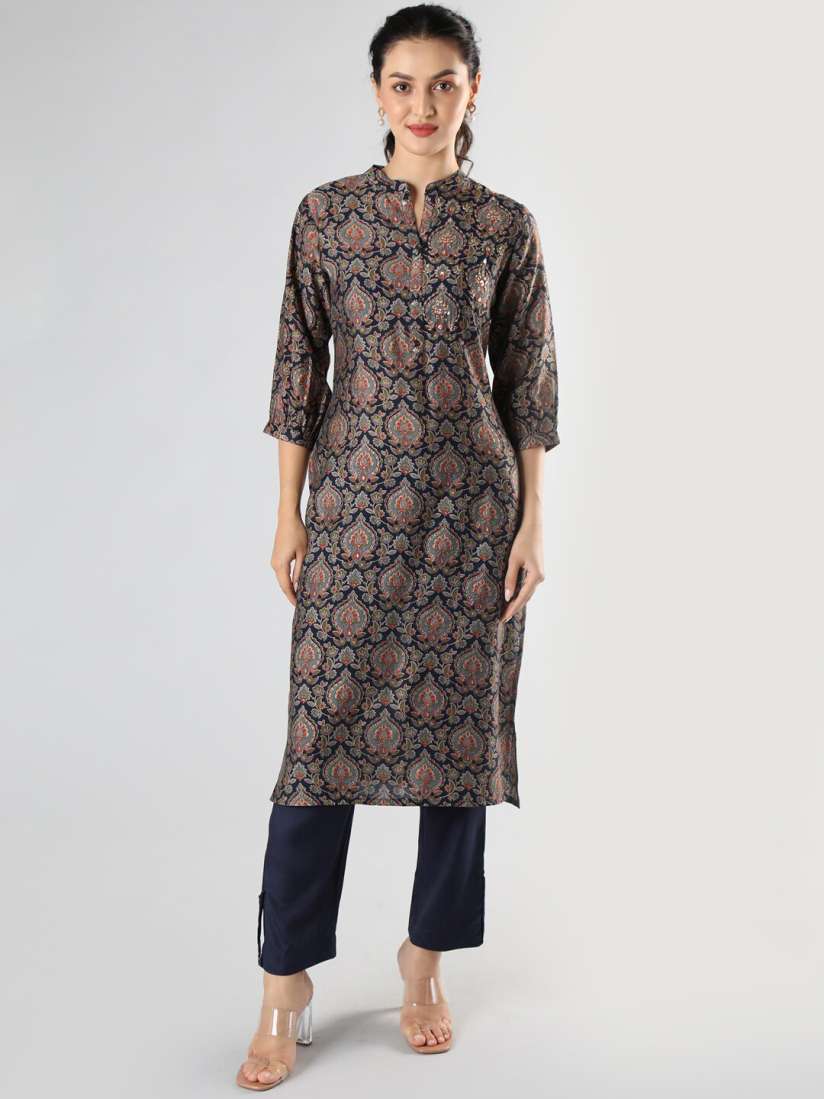 Buy taruni Women Blue Floral Printed Empire Kurti with Trousers Kurta Sets for Women 18836846 Myntra