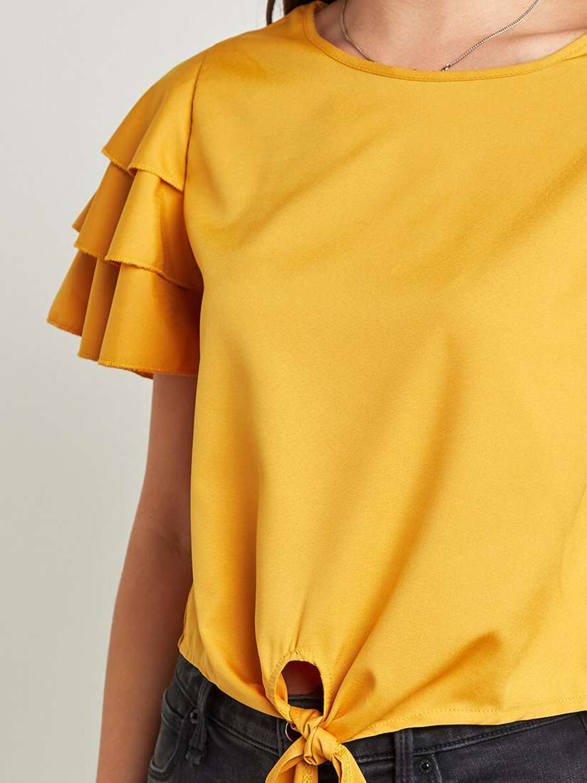 mustard yellow tie front top