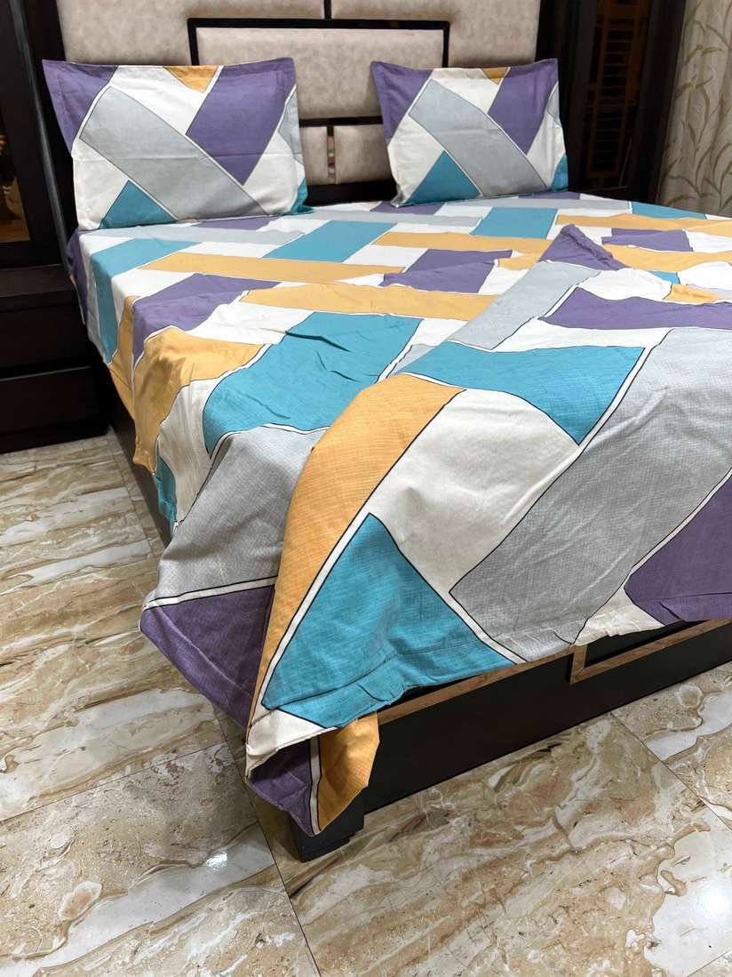 Buy Pure Decor Blue Grey Printed Double King Size Bedding Set - Main Image