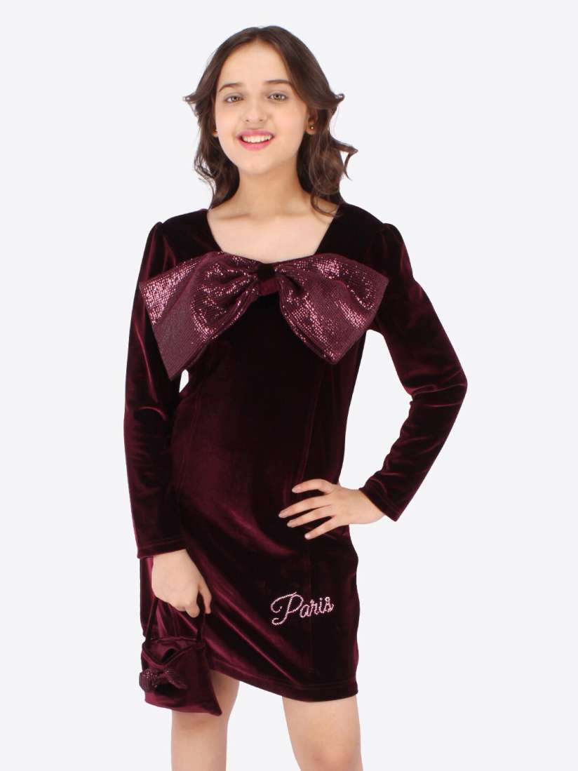 Buy CUTECUMBER Maroon Velvet A Line Dress Dresses for Girls 18852236 Myntra