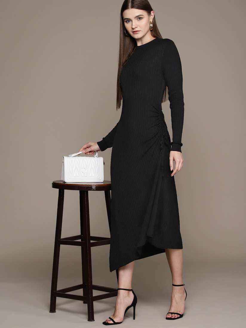 Buy bebe Women All Day Ribbed Asymmetric Hemline Sweater Dress Dresses for Women 18852488 Myntra