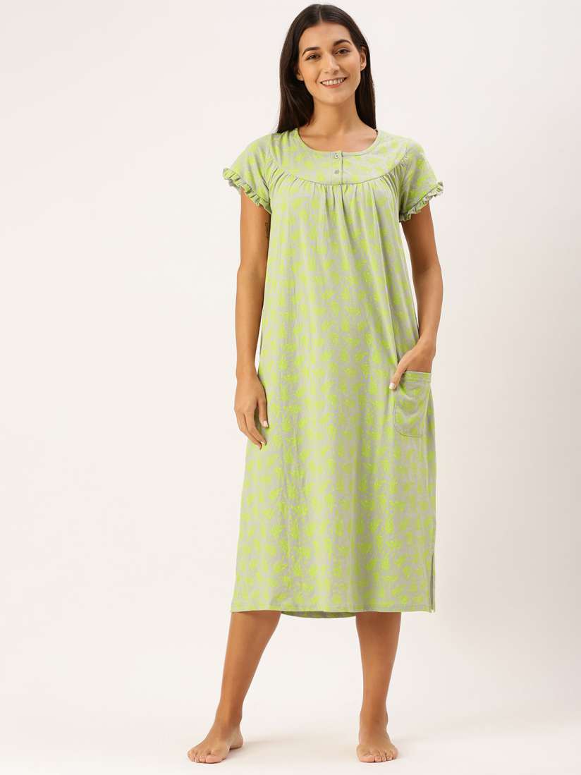 Buy Slumber Jill Grey Printed Pure Cotton Nightdress Nightdress for Women 18852538 Myntra
