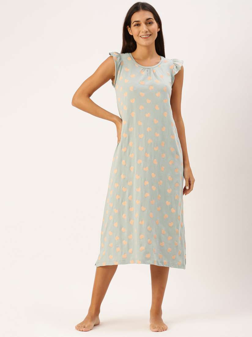 Buy Slumber Jill Grey Heart Printed Pure Cotton Nightdress Nightdress for Women 18852546 Myntra