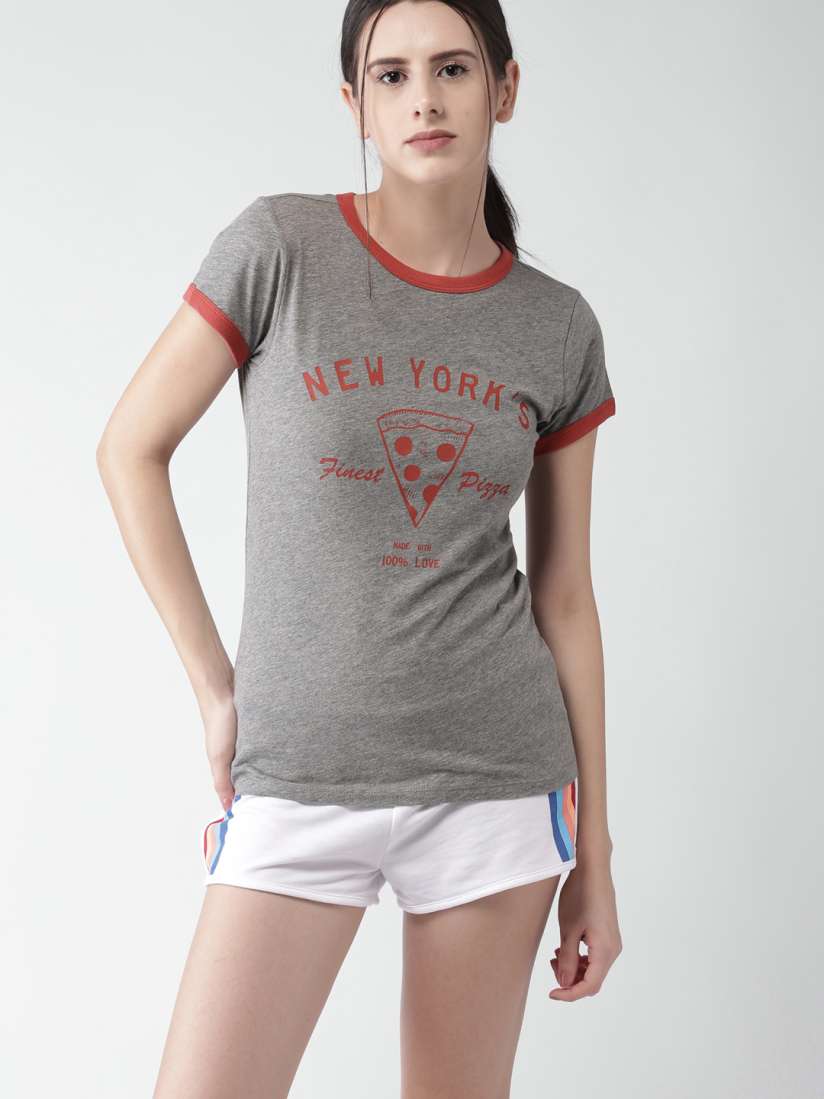 Buy FOREVER 21 Women Charcoal Grey Printed Round Neck T Shirt Tshirts for Women Myntra