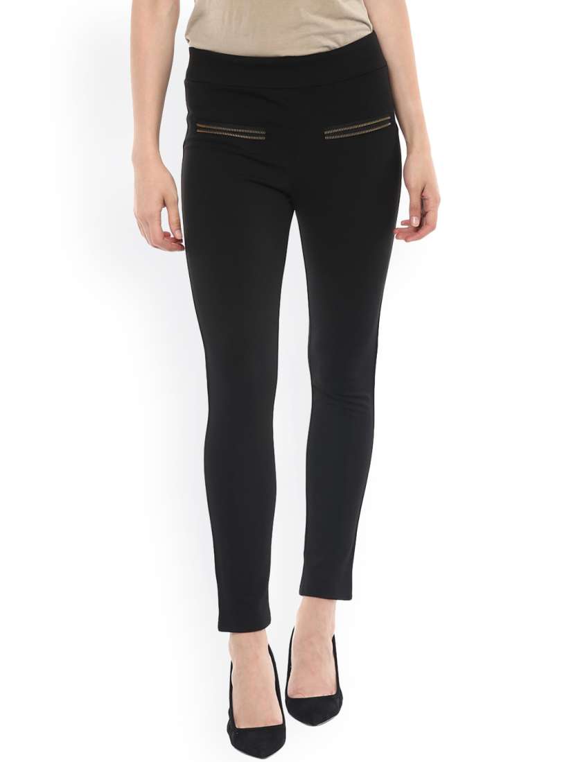 Buy Pannkh Black Zipper Detailed Treggings Jeggings for Women 1885581 Myntra
