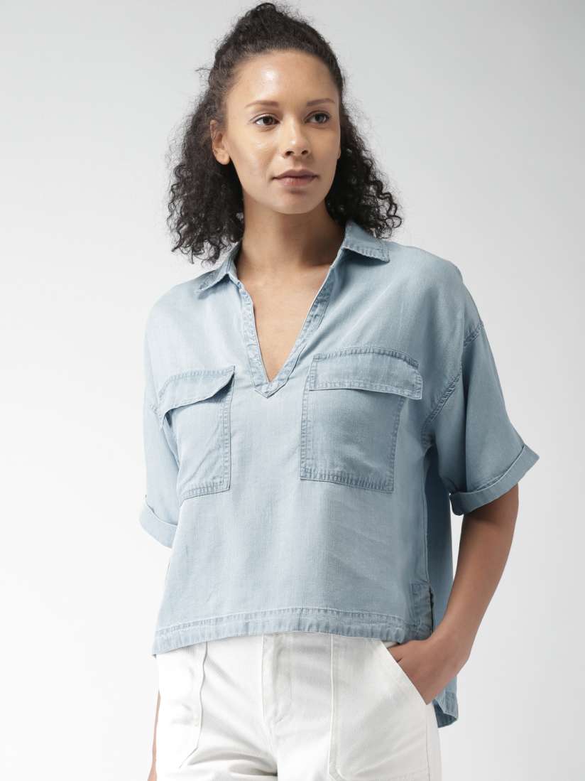 Buy FOREVER 21 Women Blue Solid Denim High Low Top Tops for Women 1885598 Myntra