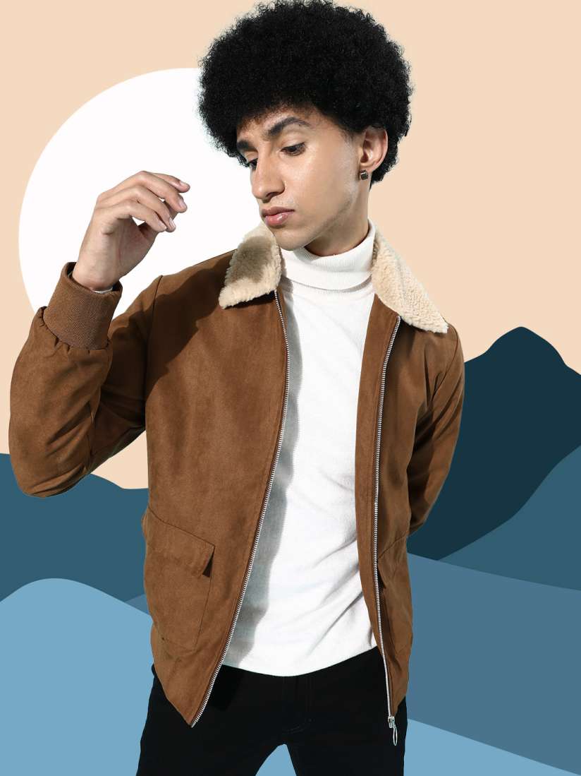Tan suede jacket with fur on sale