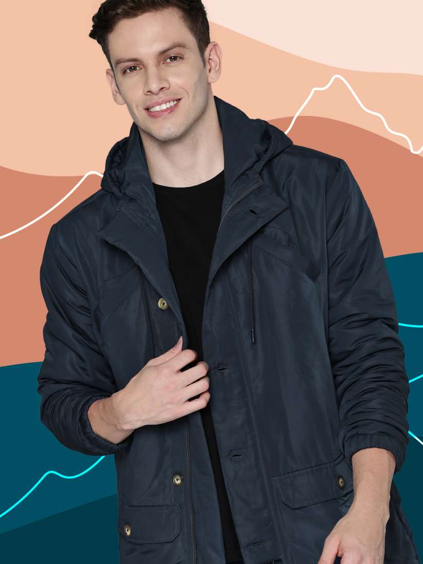 Buy Mast Harbour Men Navy Blue Solid Hooded Longline Padded Jacket Jackets for Men 18858792 Myntra