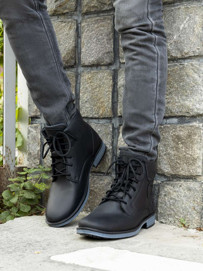 Leather boots for men black deals