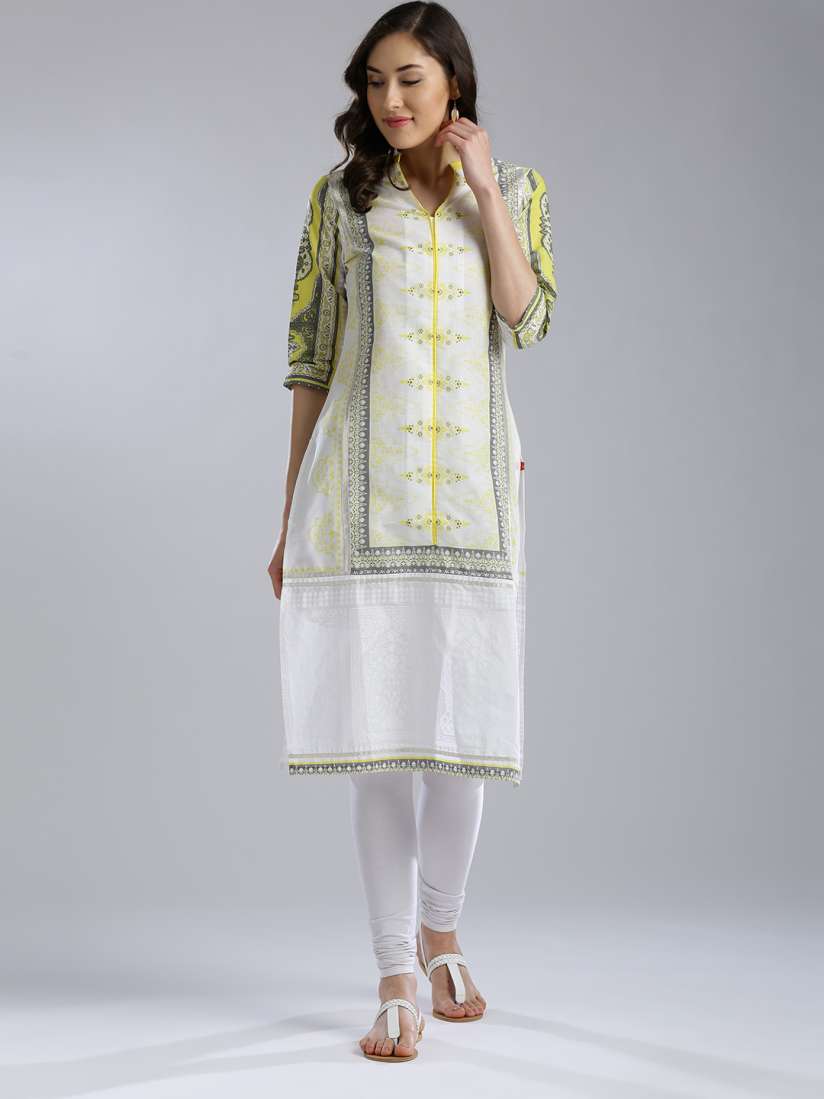 Buy W Women White Yellow Printed Straight Kurta Kurtas for Women 1886396 Myntra
