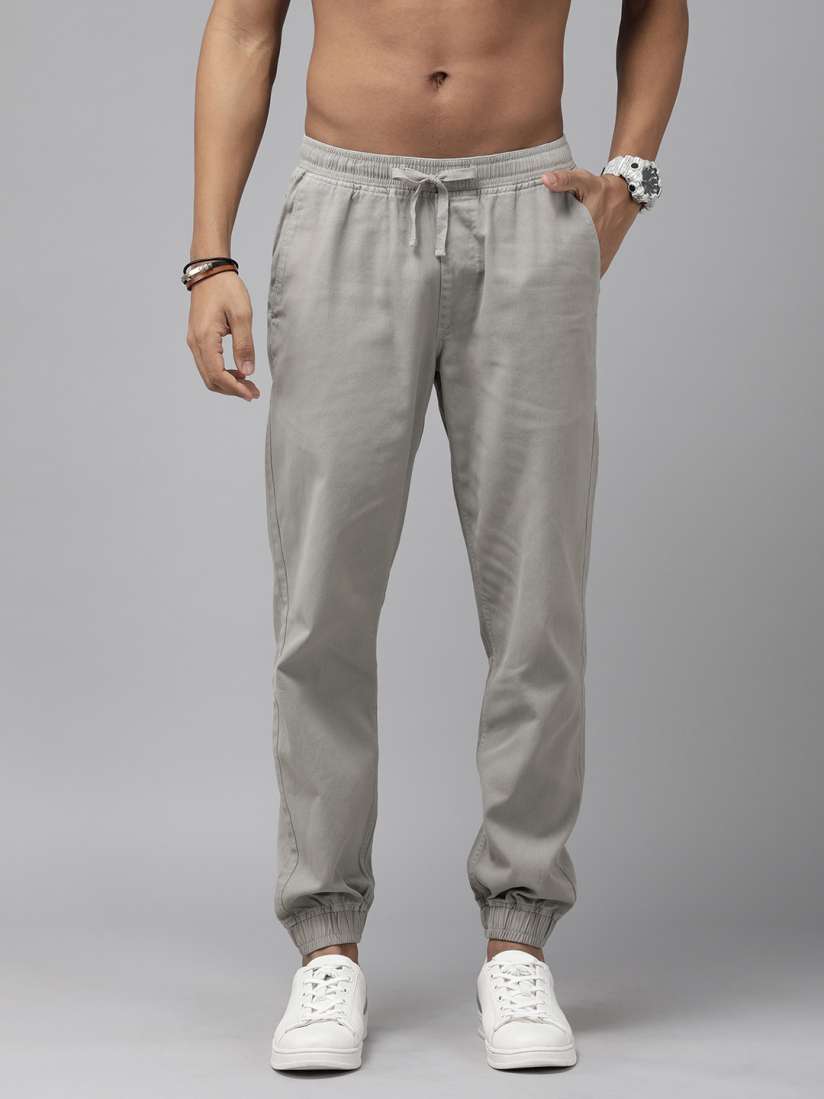 Buy Roadster Men Grey Solid Slim Fit Cotton Joggers Trousers for Men 18883382 Myntra