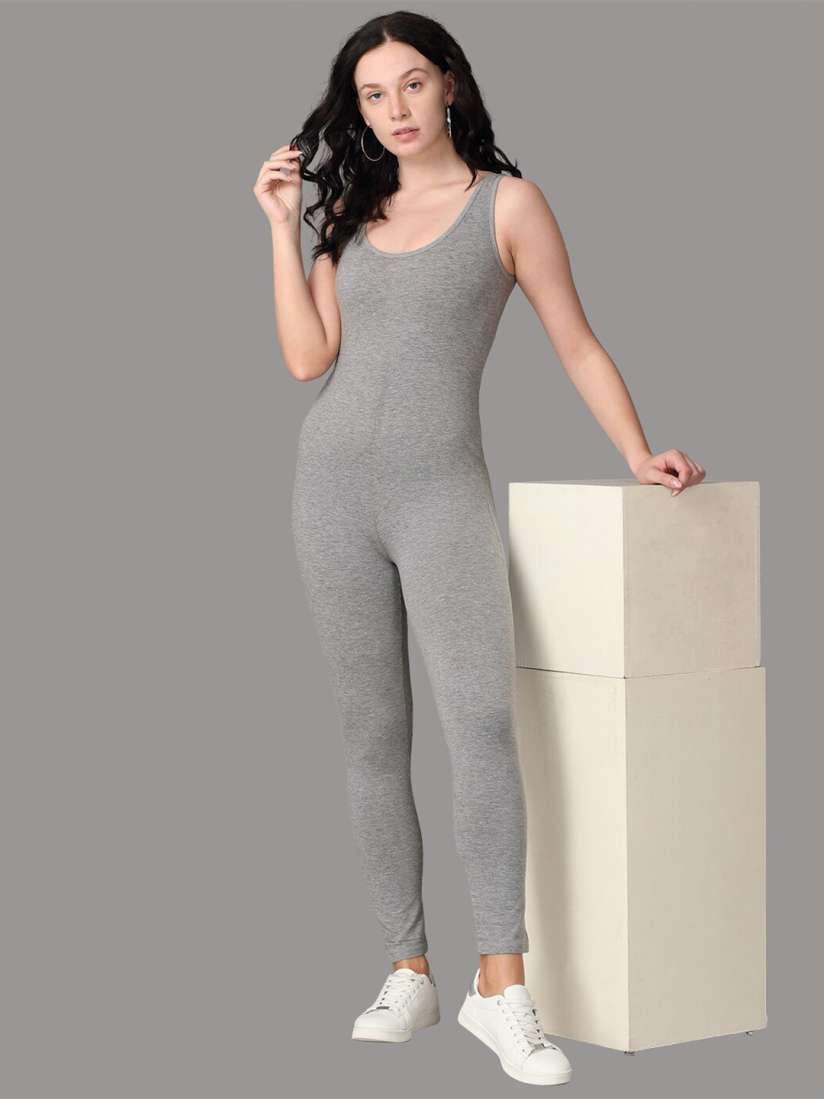 Buy Oh So Fly Grey Solid Cotton Bodycon Basic Jumpsuit Jumpsuit for Women 18887056 Myntra