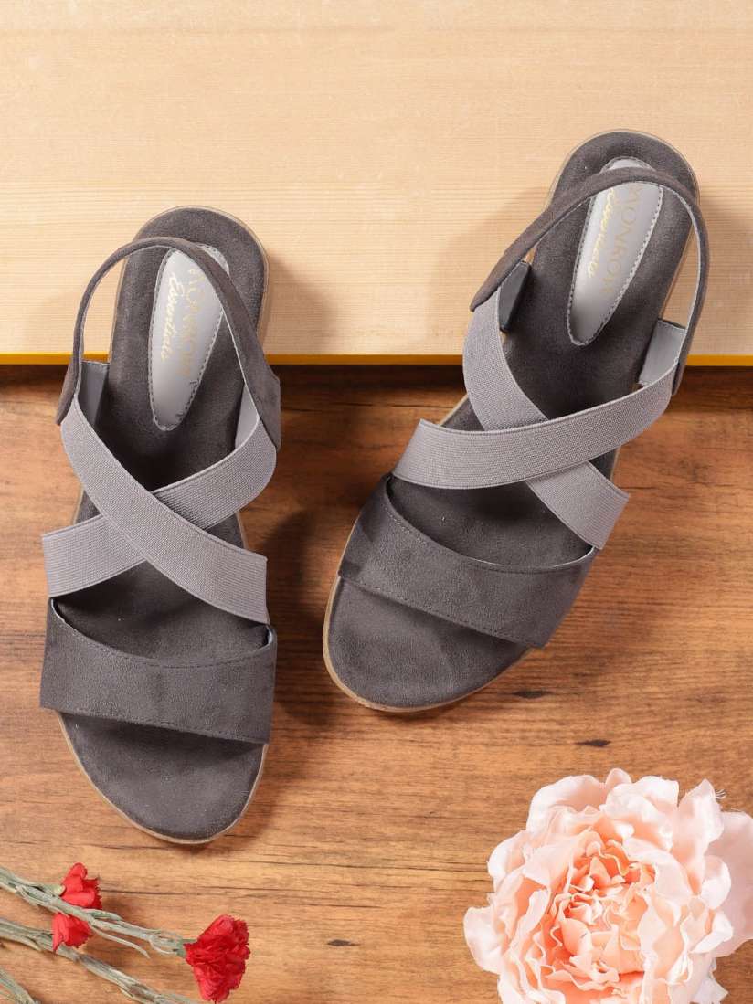 Grey suede wedge sandals top