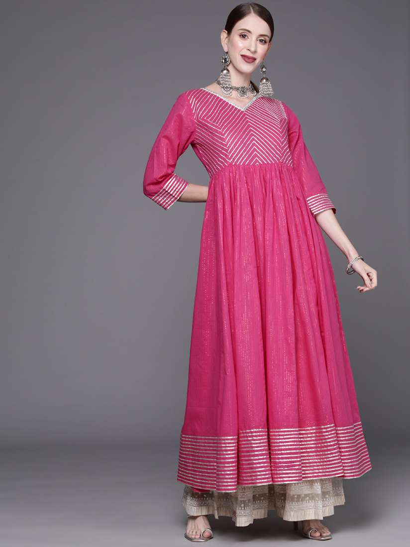 Buy Varanga Women Pink White Jacquard Anarkali Kurta Kurtas for Women 18892558 Myntra