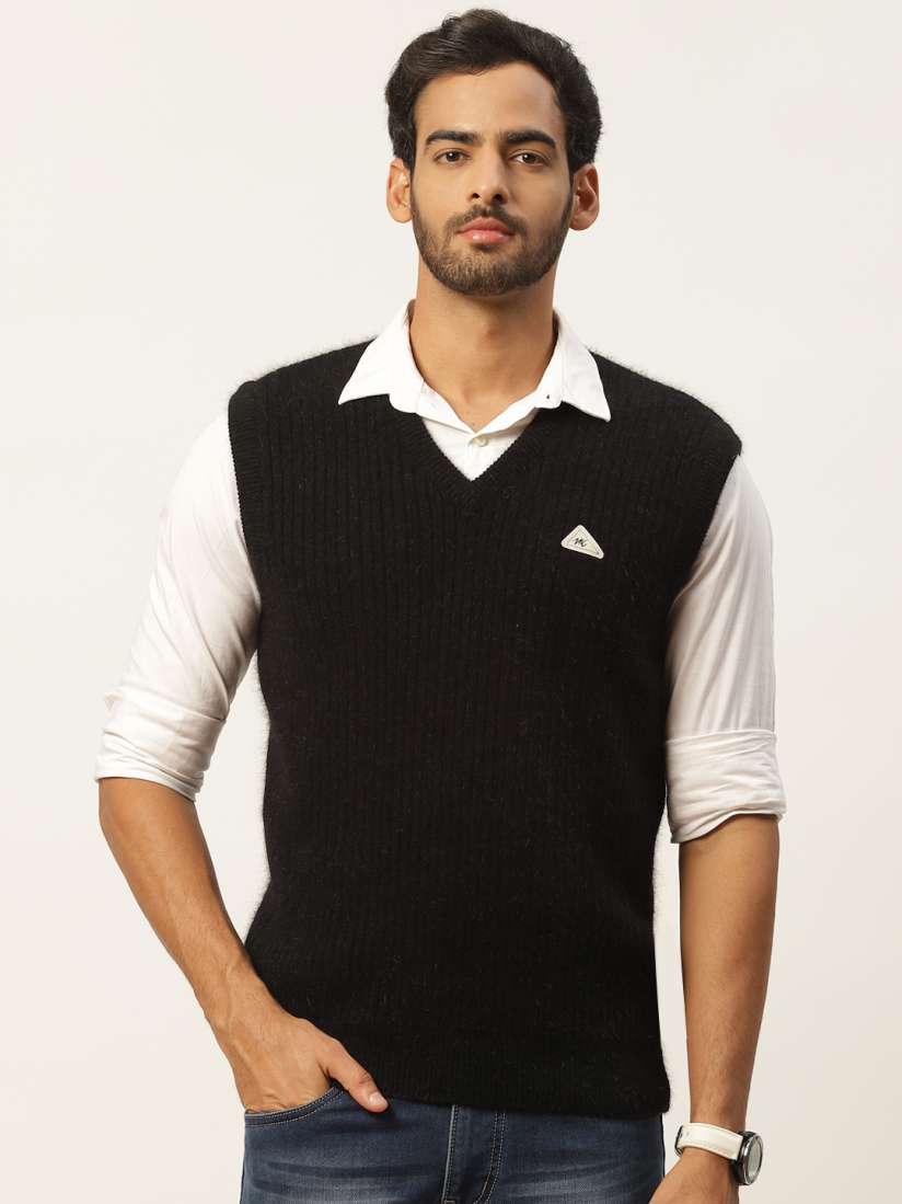 Buy Monte Carlo Men Black Angora Wool Ribbed Sweater Vest with Applique Detail Sweaters for Men 18901292 Myntra