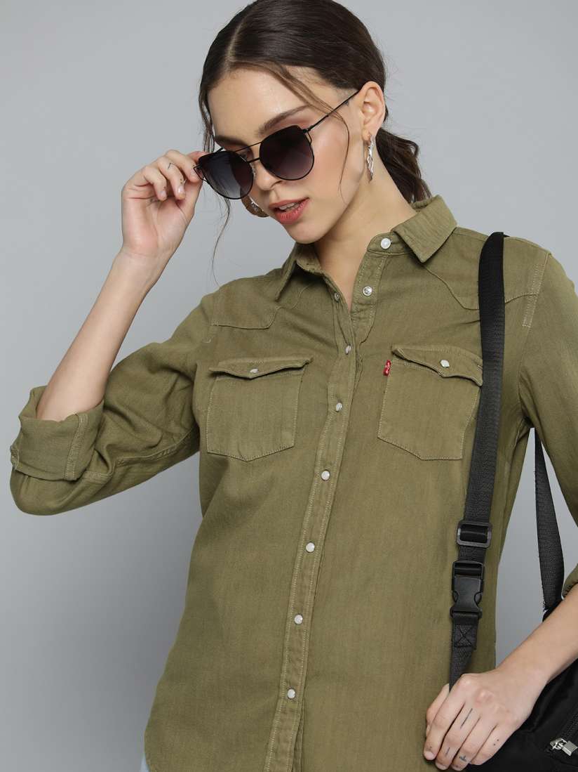 Buy Levis Women Olive Green Pure Cotton Denim Regular Weave Casual Shirt Shirts for Women 18903348 Myntra