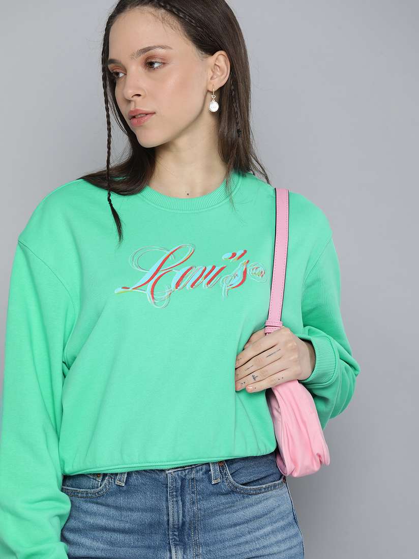 Buy Levis Women Sea Green Printed Drop-Shoulder Sleeves Sweatshirt