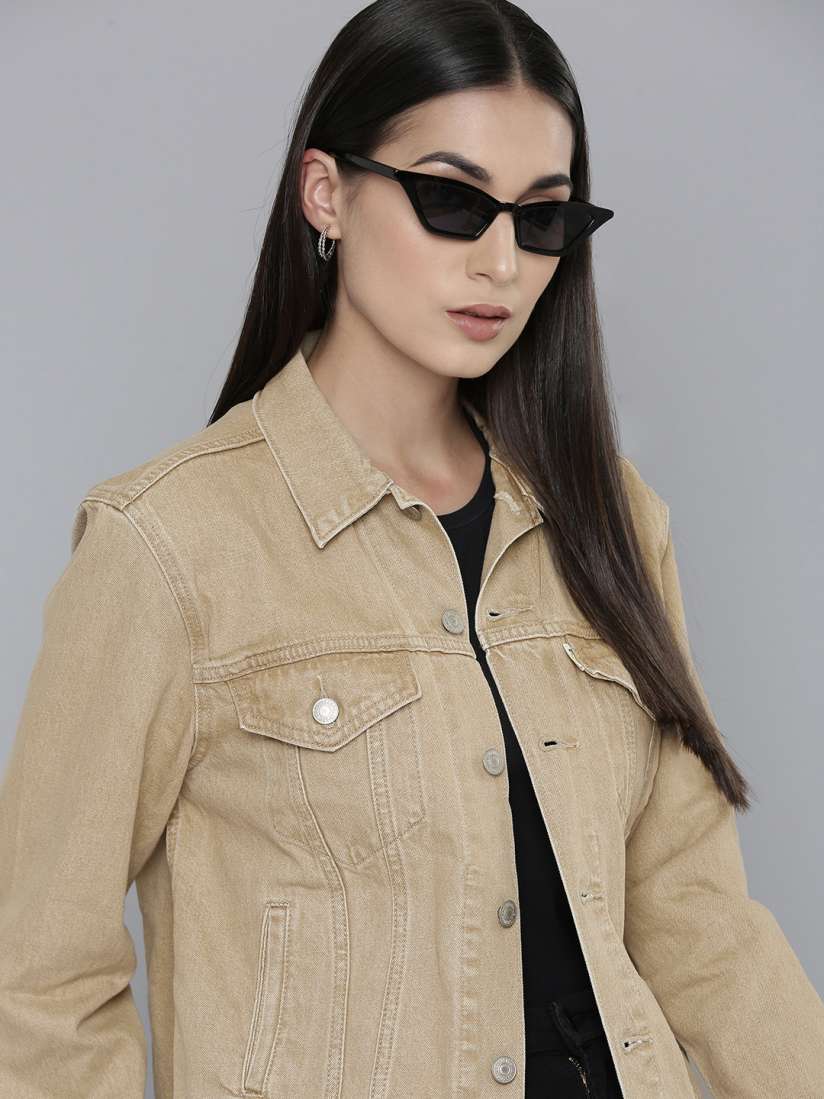 Buy Levis Women Tan Brown Solid Ex Boyfriend Trucker Jacket Jackets for Women 18904402 Myntra