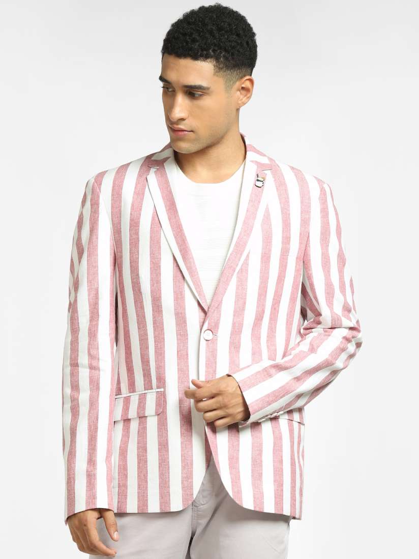 Buy Jack Jones Men Pink White Striped Single Breasted Blazers Blazers for Men 18910346 Myntra