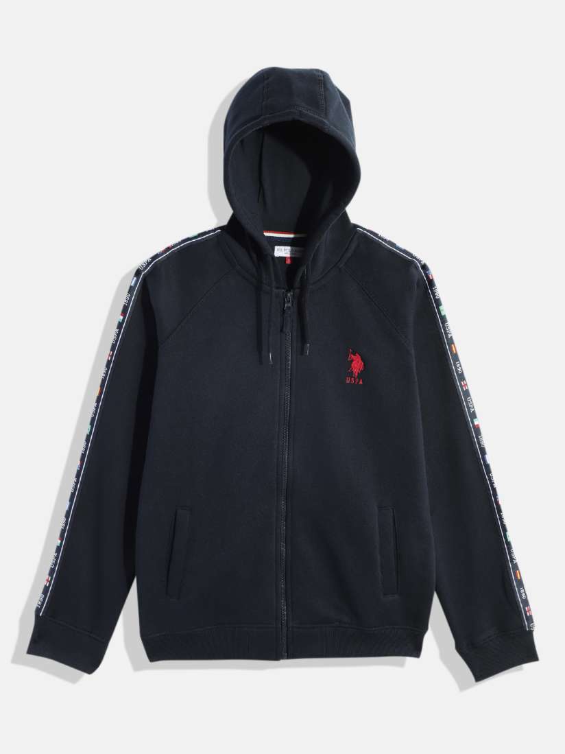 Buy U.S. Polo Assn. Kids Boys Navy Blue Solid Hooded Front Open Sweatshirt With Taping Detail Sweatshirts for Boys 18919284 Myntra