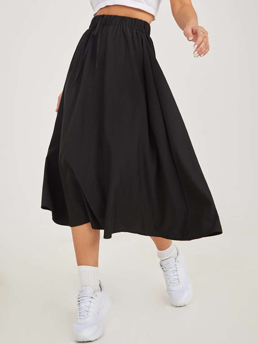 Buy Styli Women Black Solid A Line Midi Skirts Skirts for Women 18923268 Myntra
