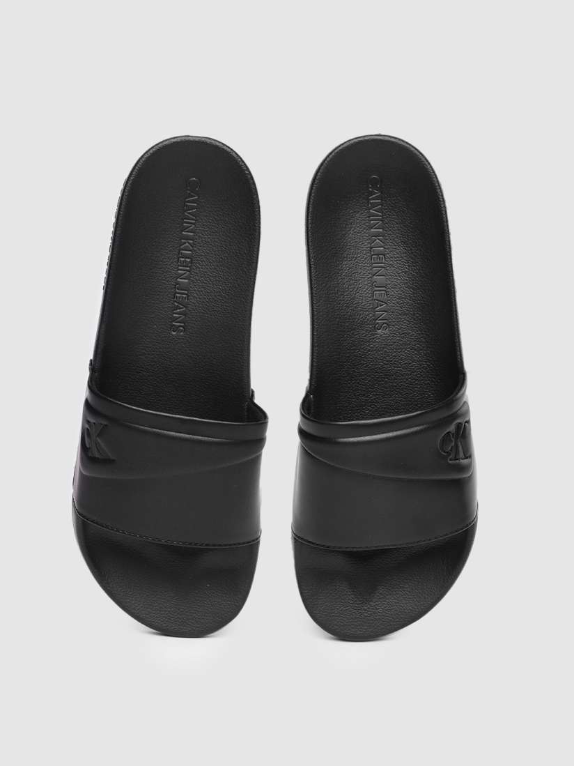 Buy Calvin Klein Men Black PADDED MONOGRAM Sliders Flip Flops for Men 18933530 Myntra