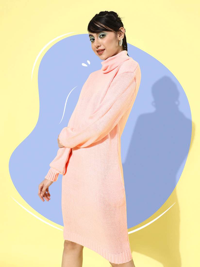 Buy DressBerry Peach Coloured Self Design Turtle Neck Jumper Dress Dresses for Women 18940738 Myntra