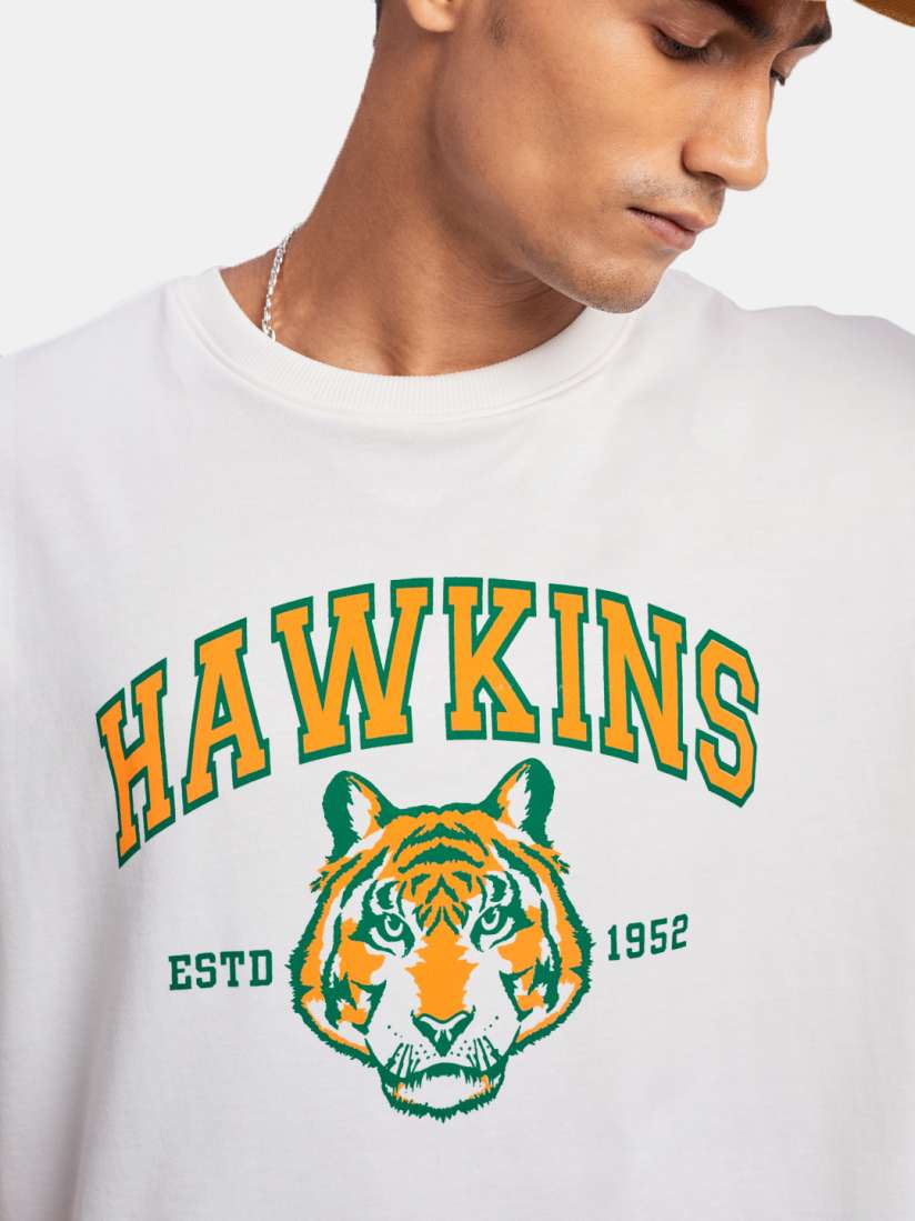 Buy The Souled Store Men White Green Stranger Things Go Hawkins Printed Oversized T Shirt Tshirts for Men 18944260 Myntra