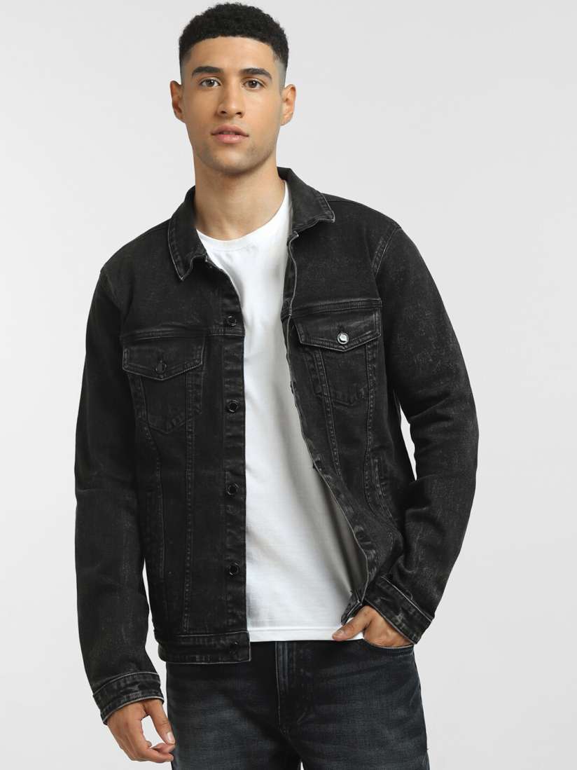 Buy Jack Jones Men Black Washed Denim Jacket Jackets for Men 18946622 Myntra