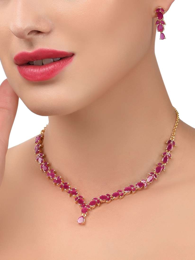 Buy Zaveri Pearls Gold Toned Red Stone Studded Jewellery Set Jewellery Set for Women 1894729 Myntra
