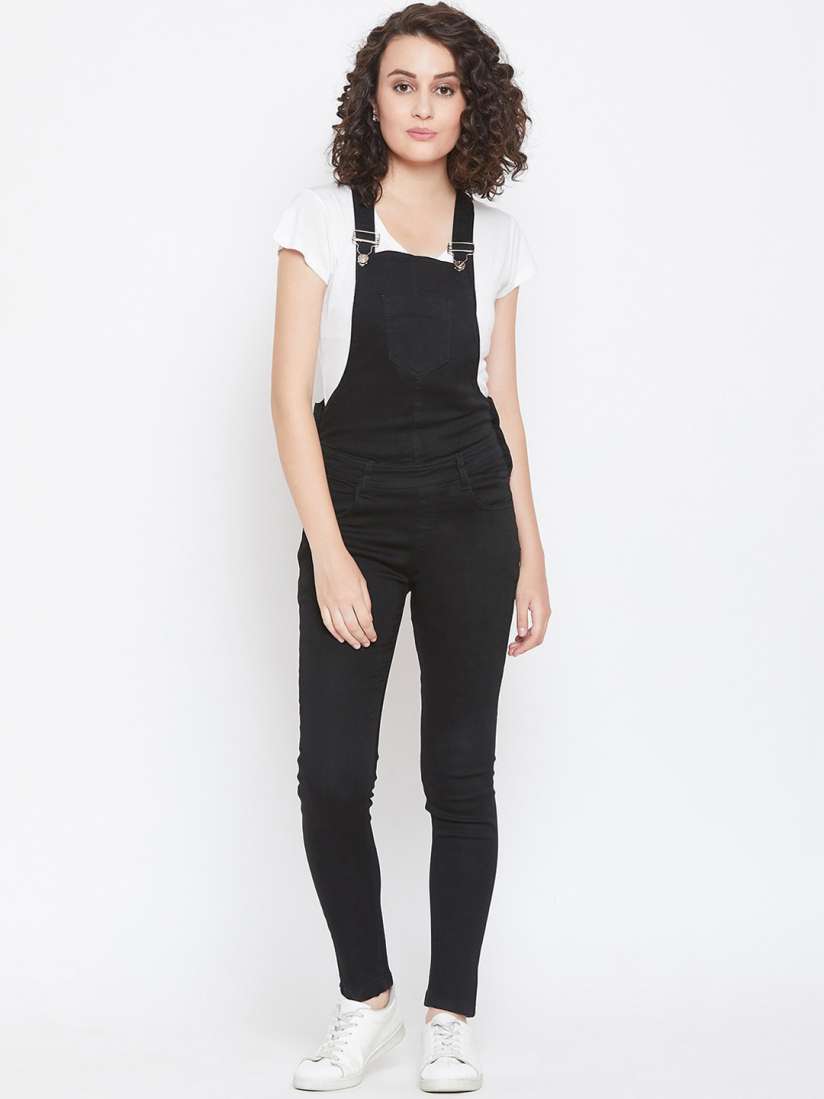 Buy Nifty Women Black Solid Slim Fit Dungarees Dungarees for Women 18947876 Myntra