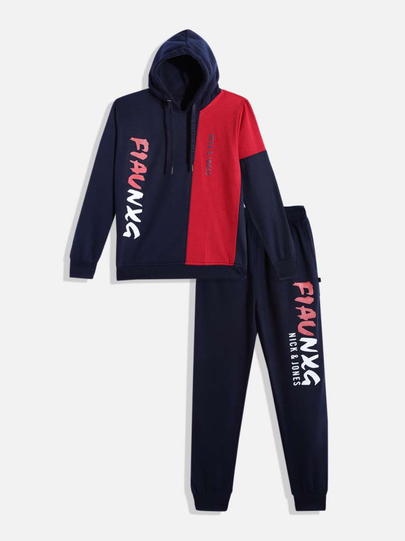 Buy Nick and Jones Boys Colourblocked Brand logo Print Hooded Tracksuit Tracksuits for Boys 18964484 Myntra