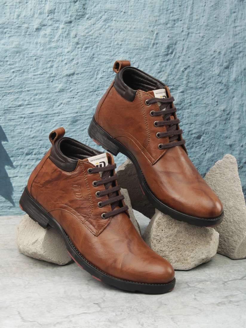 Buy ID Men Tan Brown Solid Leather Boots Boots for Men 18967960 Myntra