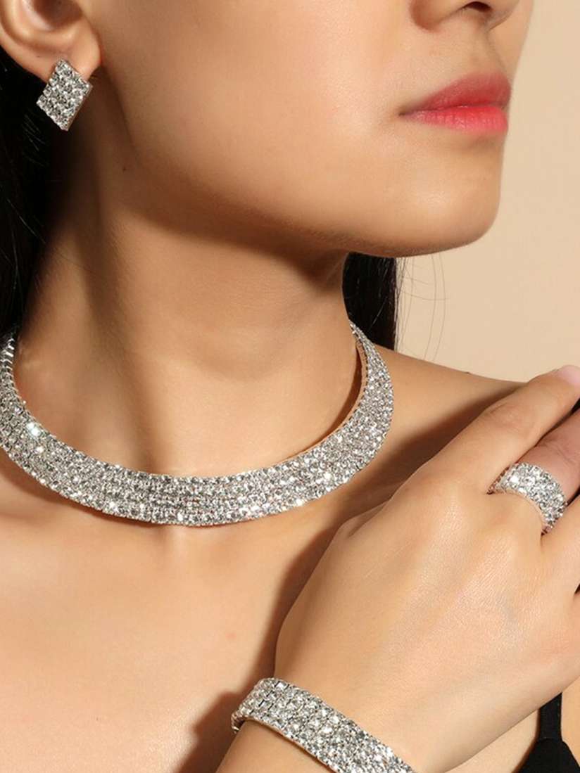 Silver crystal choker hotsell