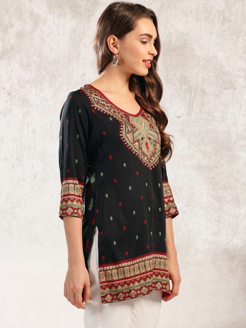 Buy Anouk Women Black Printed Straight Kurti Kurtis for Women 1897431 Myntra
