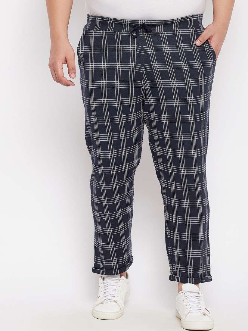 Buy AUSTIVO Men Navy Blue White Checked Slim Fit Plus Size Track Pant Track Pants for Men 18974634 Myntra