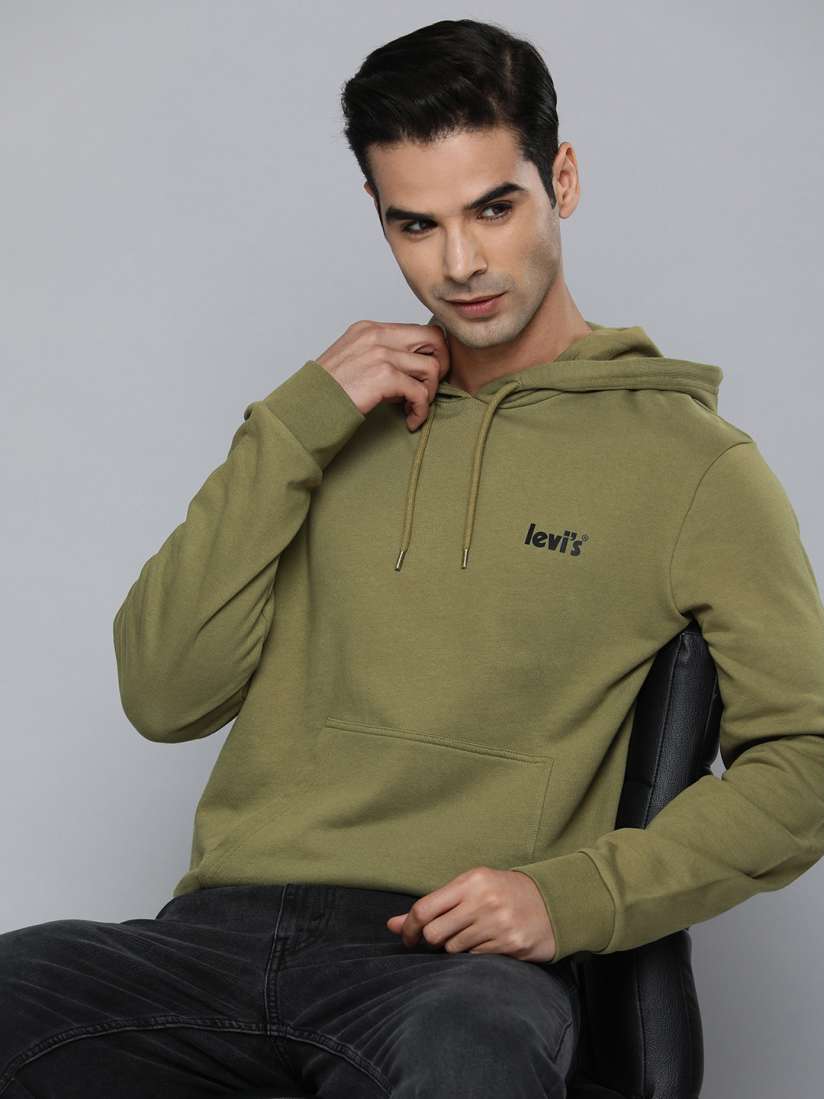 Olive green pullover hoodie men's top