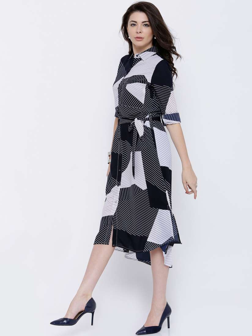 Buy Tokyo Talkies Women Navy White Printed Shirt Dress Dresses for Women 1898105 Myntra