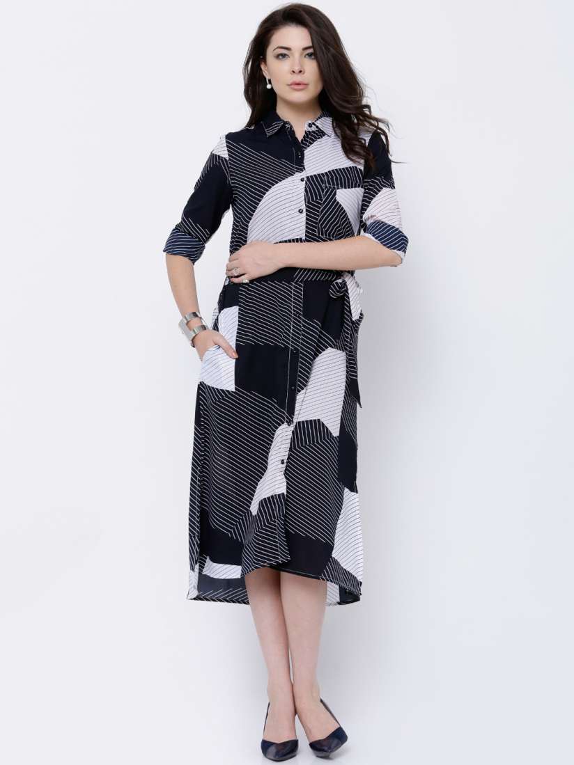 Buy Tokyo Talkies Women Navy White Printed Shirt Dress Dresses for Women 1898105 Myntra