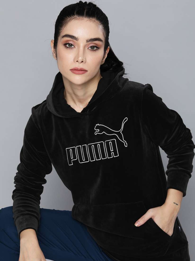 Buy Puma Women Brand Logo Embroidered Essential Velour Hooded Regular Fit Sweatshirt Sweatshirts for Women 18982842 Myntra