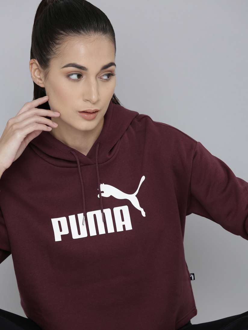 Buy Puma Women Maroon Essential Cropped Logo Printed Hooded Sweatshirt Sweatshirts for Women 18982850 Myntra