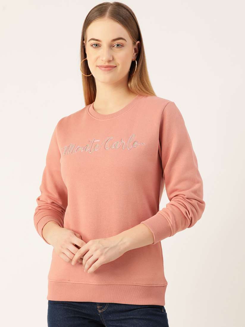 Buy Monte Carlo Women Nude Coloured Embroidered Sweatshirt Sweatshirts for Women 18983266 Myntra