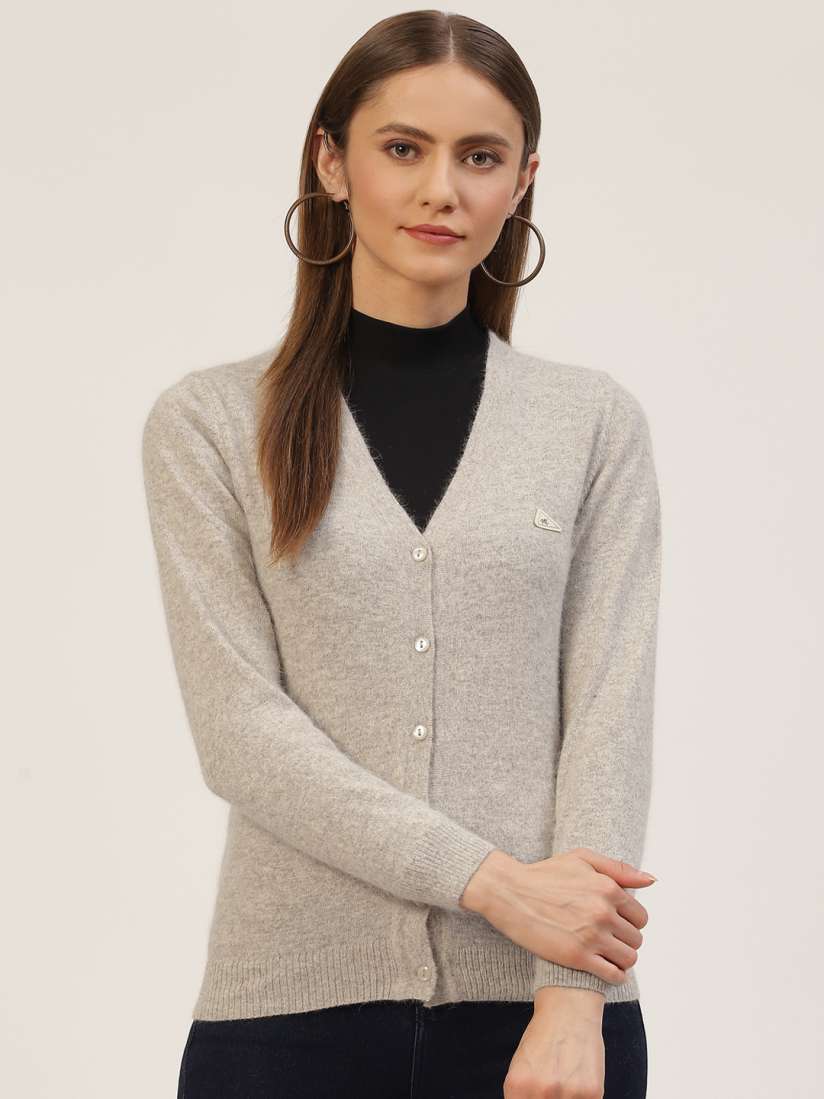 Buy Monte Carlo Women Grey Solid V Neck Cardigan Sweaters for Women 18983866 Myntra