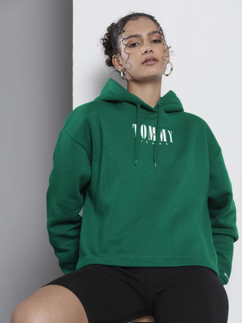 Buy Tommy Hilfiger Women Green Brand Logo Printed Hooded Sweatshirt Sweatshirts for Women 18987122 Myntra