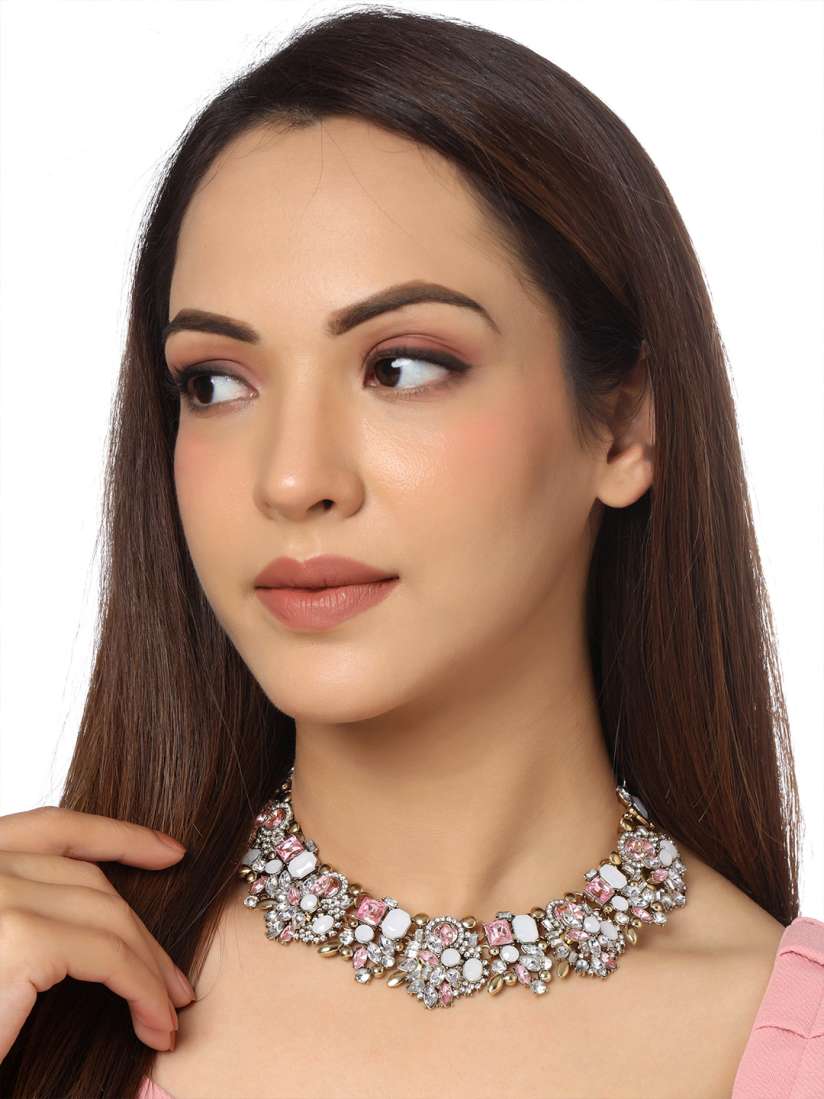 Buy Yellow Chimes Pink White Elegant Colorful Crystal Choker Necklace Necklace and Chains for Women 18987804 Myntra