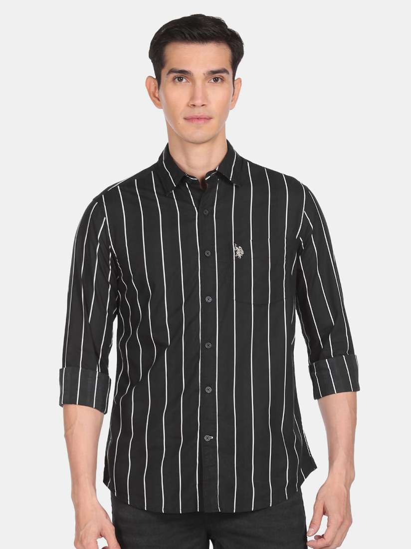 Buy U S Polo Assn Men Black Striped Casual Shirt Shirts for Men 18996768 Myntra
