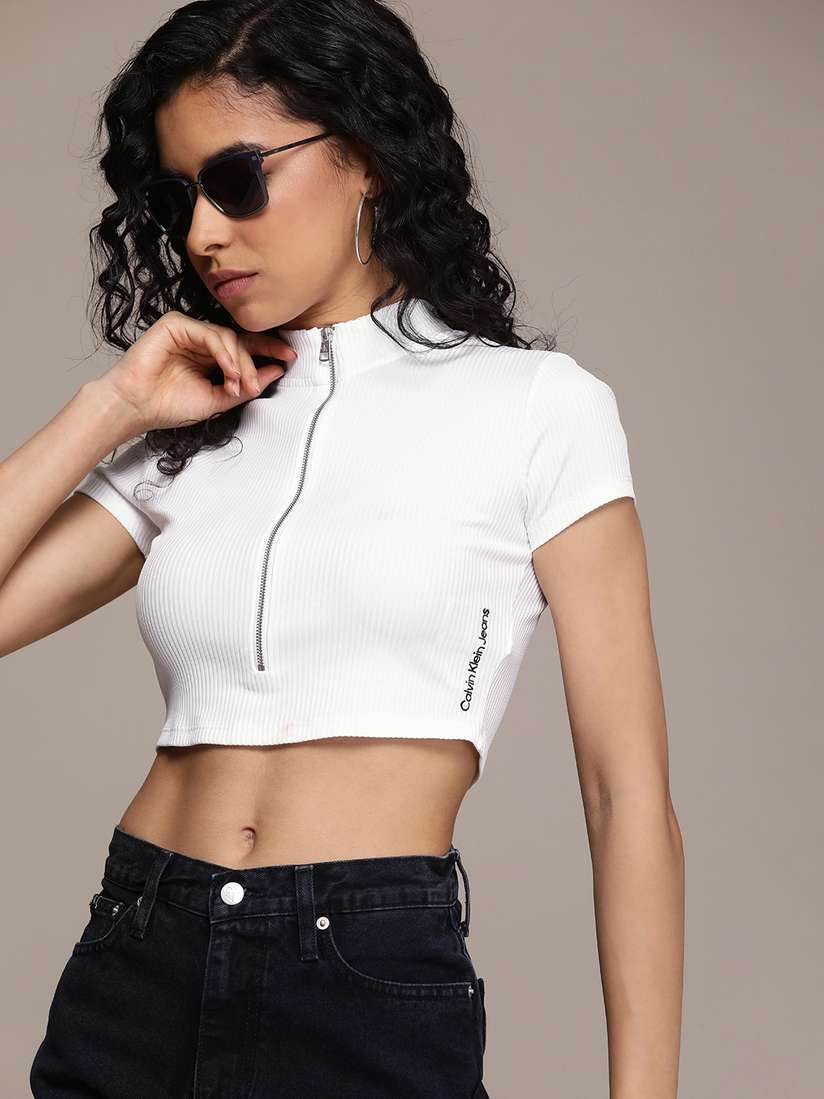 Calvin Klein High Neck Crop Top Buy Calvin Klein Jeans Solid