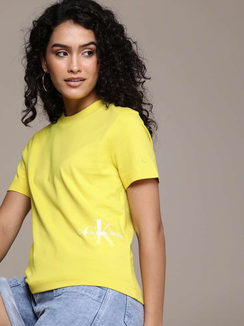 Buy Calvin Klein Jeans Women Yellow Brand Logo Printed Pure Cotton T shirt Tshirts for Women 19007828 Myntra