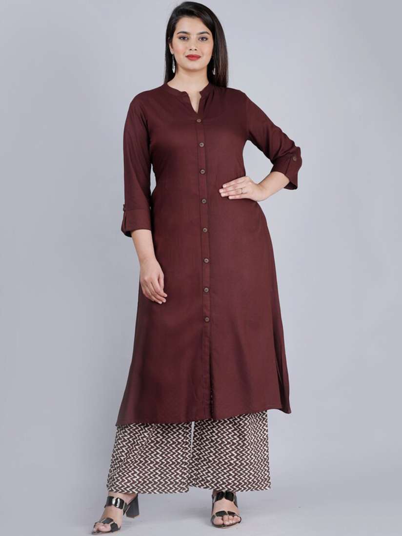 Buy MAUKA Women Brown Solid Kurta With Printed Palazzo Set Kurta Sets for Women 19010260 Myntra