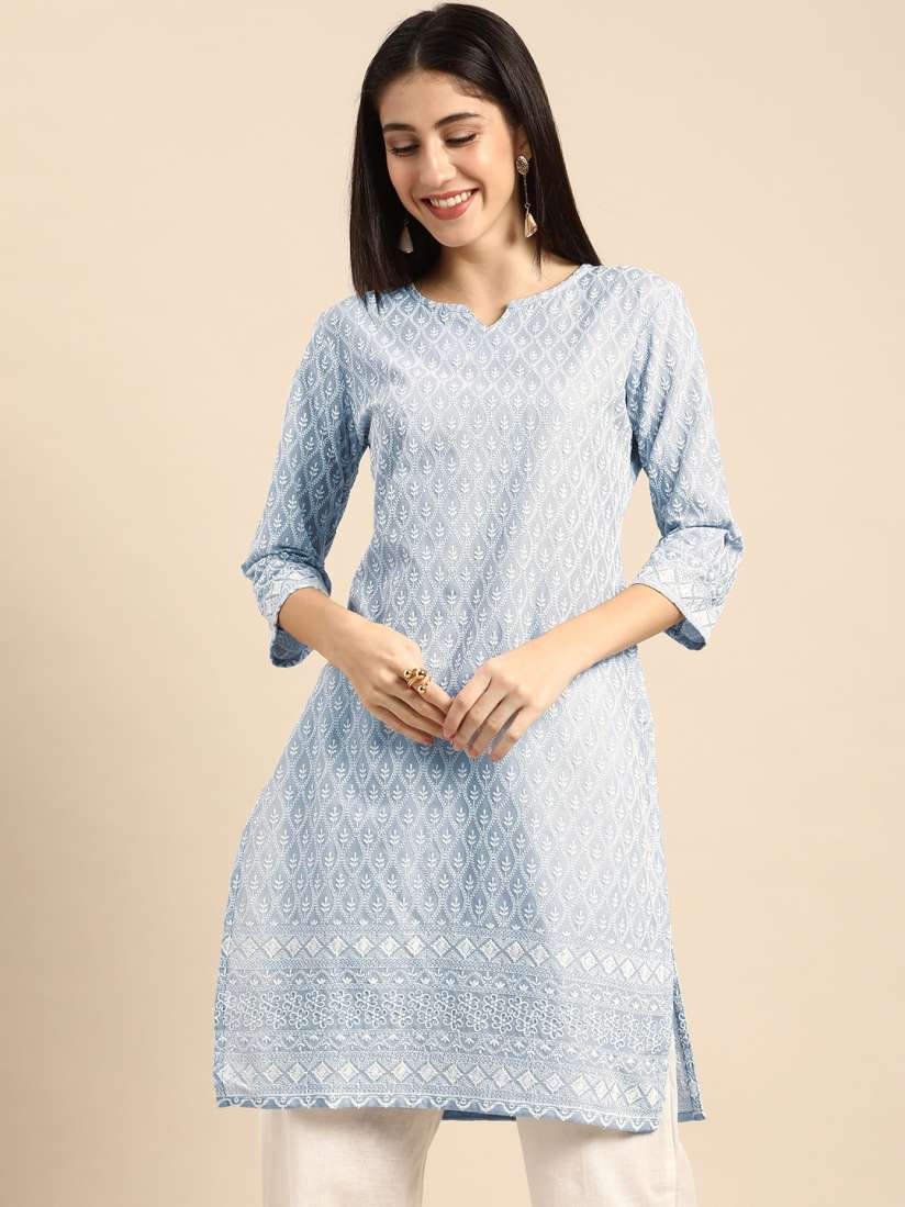 Buy all about you Women Grey White Ethnic Motifs Embroidered Chikankari Kurta Kurtas for Women 19011236 Myntra